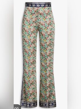 Sandro Multicolor Floral Wide-Leg Trousers with Navy Trim
